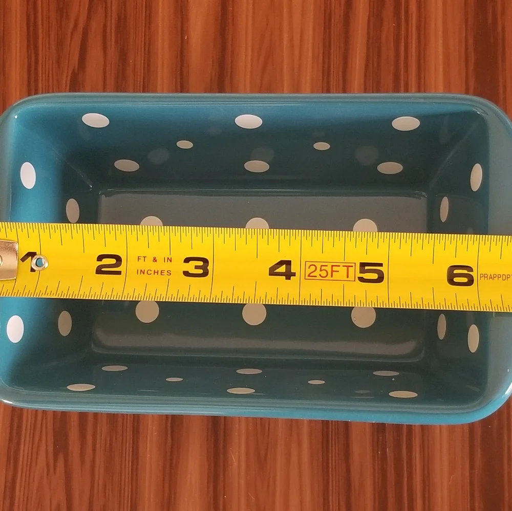 Temp-tations By Tara 2 Ceramic Mini Loaf Pans POLKA DOT Turqoise Gray With Lids.